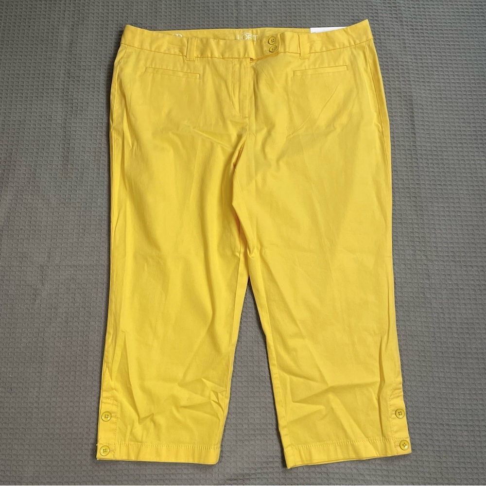 New LOFT Original Crop Chino Pants 14P Womens Golden Yellow Stretch